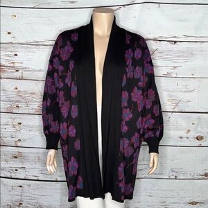 Modcloth NWT Size XL Black - Purple & Blue Floral Open Front Sweater Cardigan